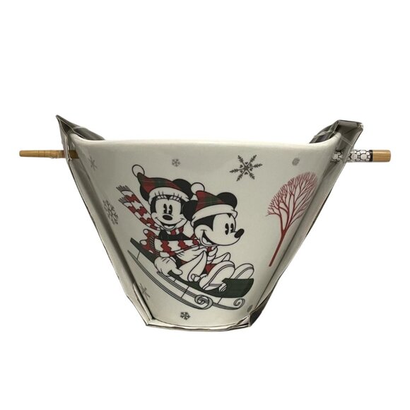 Disney Mickey And Minnie Mouse Holiday Ramen Bowl With Chopsticks - Picture 1 of 7
